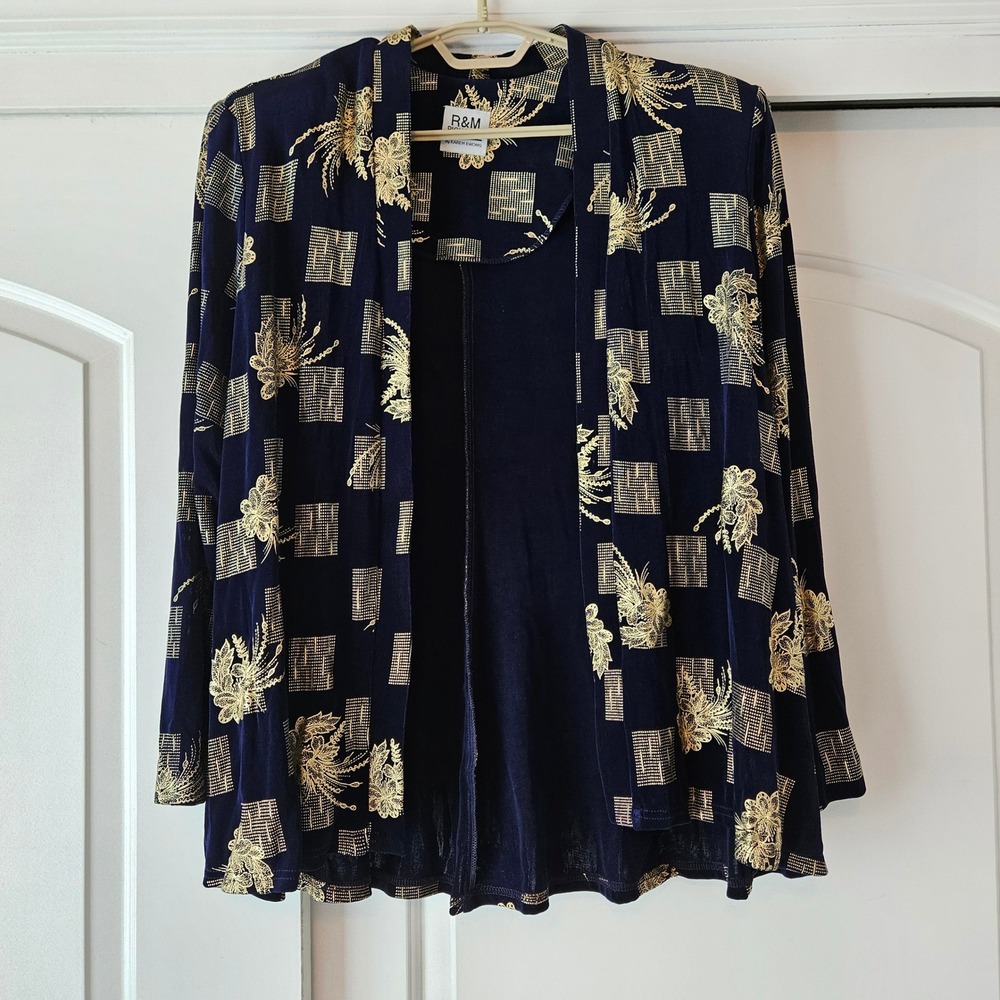 Blazer‎ Size Large Royal Blue Gold Floral Metallic Mother of the Bride Wedding